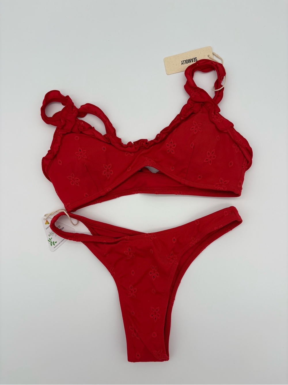 Women's Red Floral Textured Two-Piece Bikini